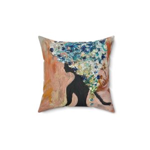 Artistic Floral Cat Faux Suede Pillow | Cozy Home Decor